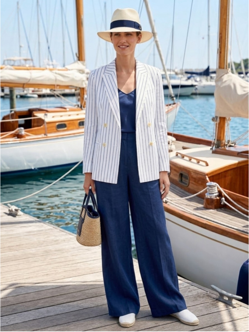 Lauren Ralph Lauren Womans blazer Striped Blazer 0 White Blue Nautical Linen